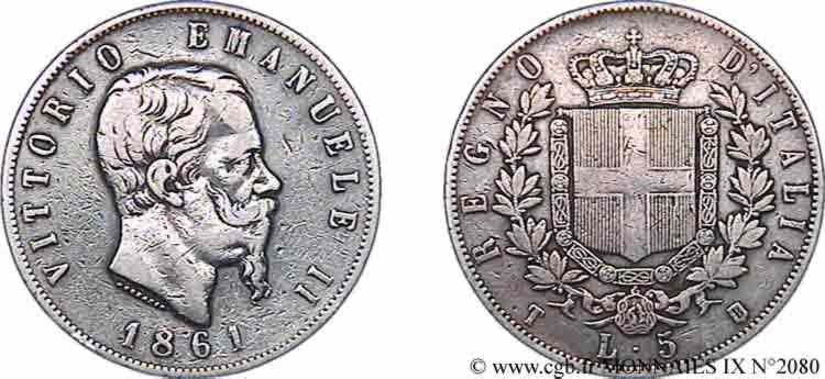 ITALIA - REGNO D ITALIA - VITTORIO EMANUELE II 5 lires 1861 Turin VF 