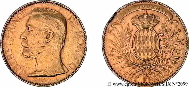 MONACO - PRINCIPALITY OF MONACO - ALBERT I 100 francs or 1901 Paris XF 