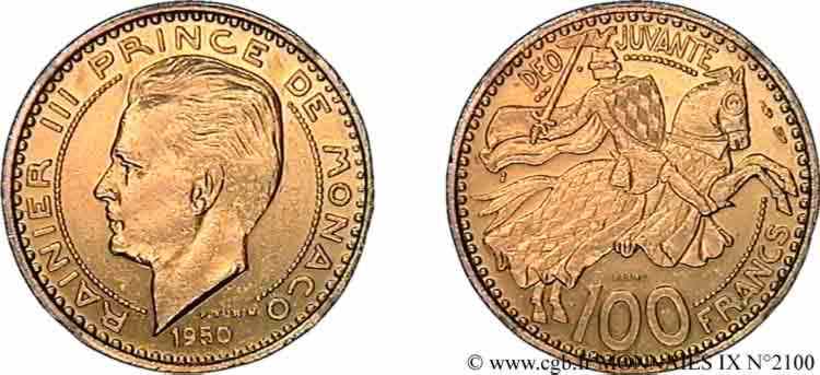 MONACO - PRINCIPALITY OF MONACO - RAINIER III Essai de 100 francs or 1950 Paris AU 