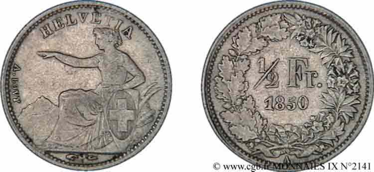 SUISSE - CONFEDERATION Demi-franc 1850  Paris MBC 
