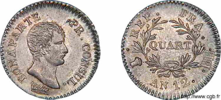 Quart de franc Bonaparte premier Consul 1804 Strasbourg F.157/2 MS 