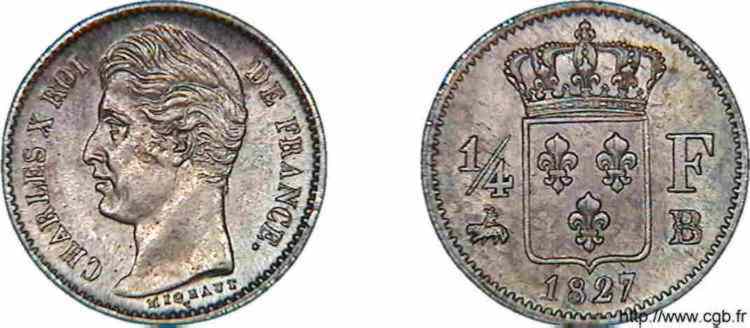 1/4 franc Charles X 1827 Rouen F.164/11 SPL 