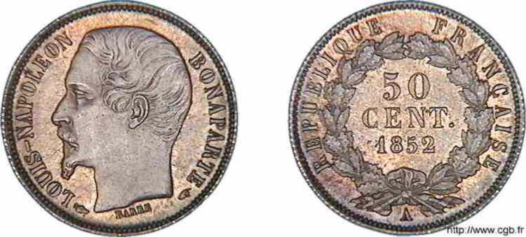 50 centimes Louis-Napoléon 1852 Paris F.185/1 MS 