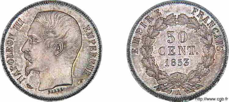 50 centimes Napoléon III, grosse tête, Frappe d épreuve 1853 Paris F.186/1 FDC 