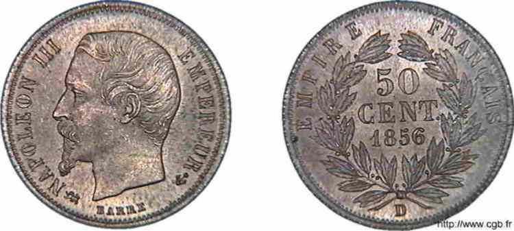 50 centimes Napoléon III, tête nue 1856 Lyon F.187/7 FDC 