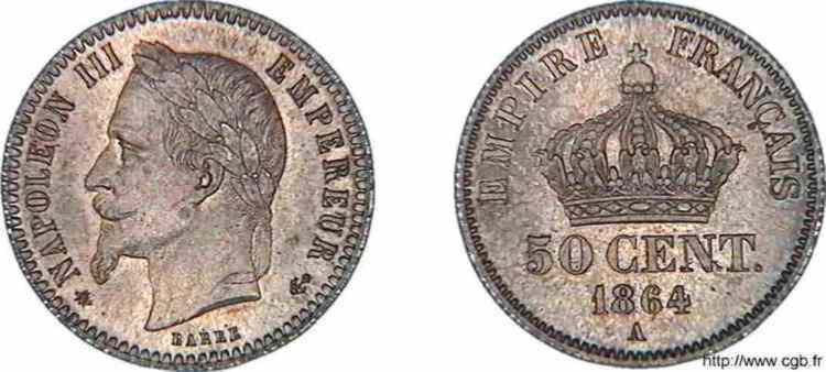 50 centimes Napoléon III, tête laurée 1864 Paris F.188/2 fST 
