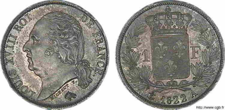 1 franc Louis XVIII 1822 Paris F.206/40 MS 