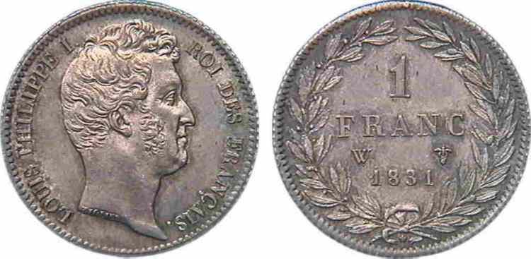 1 franc Louis-Philippe, tête nue 1831 Lille F.209/12 FDC 