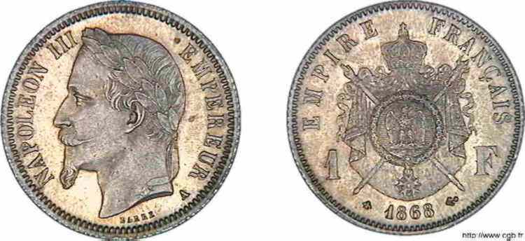 1 franc Napoléon III, tête laurée 1868 Paris F.215/10 SPL 