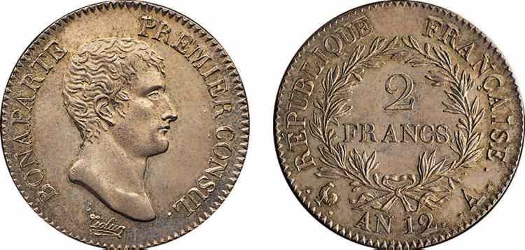 2 francs Bonaparte Premier Consul 1804 Paris F.250/1 FDC 
