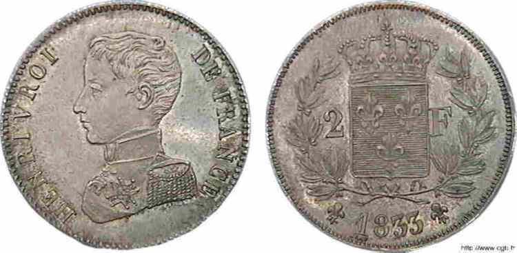 2 francs HENRI V PRÉTENDANT 1833  F./ SPL 