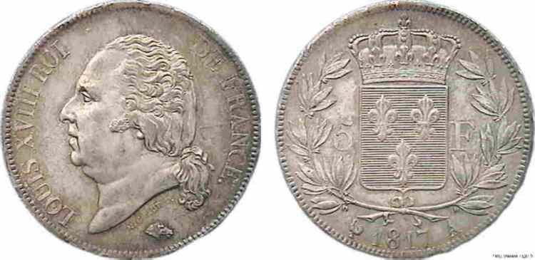 5 francs Louis XVIII tête nue 1817 Paris F.309/14 MS 