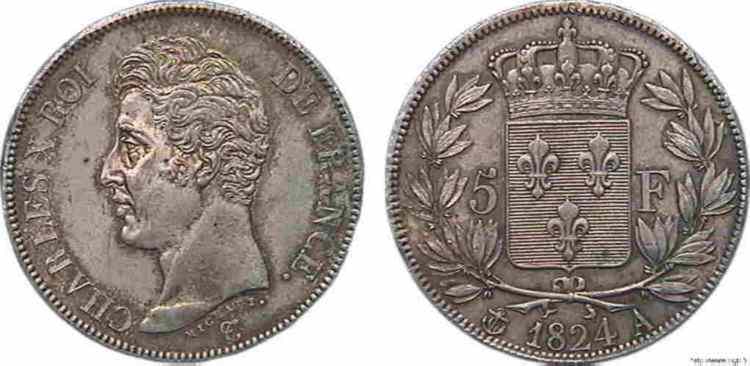5 Francs CHARLES X 1er type 1824 Paris F.310/1 MS 