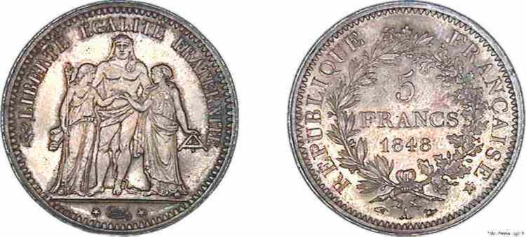 5 francs Hercule Deuxième république 1848  Paris F.326/1 FDC 