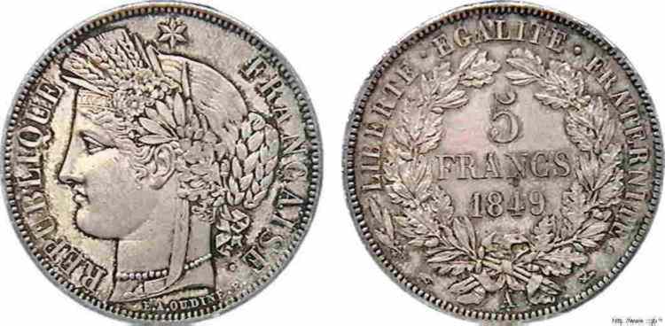 5 francs Cérès Deuxième république 1849 Paris F.327/1 ST 