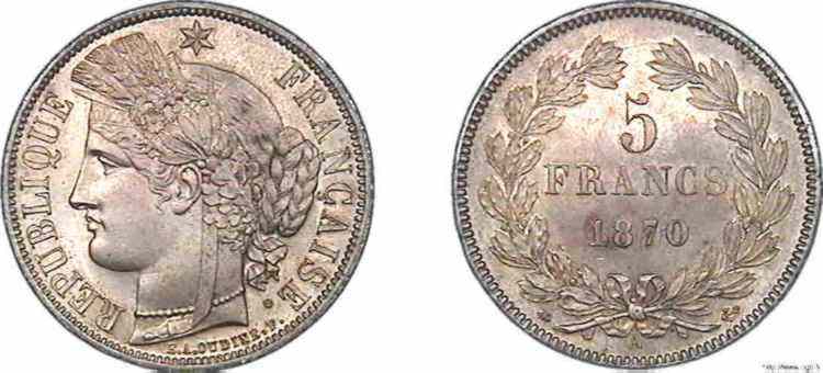 5 francs Cérès sans légende 1870  Paris F.332/1 FDC 