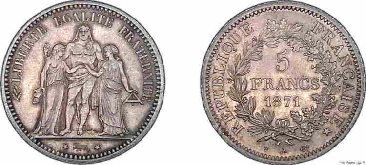 5 francs de la Commune 1871 Paris F.334/3 MS 