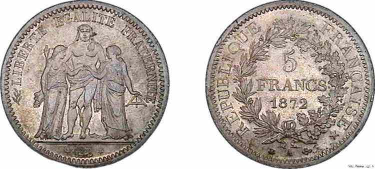 5 francs Hercule 1872 Paris F.334/6 FDC 