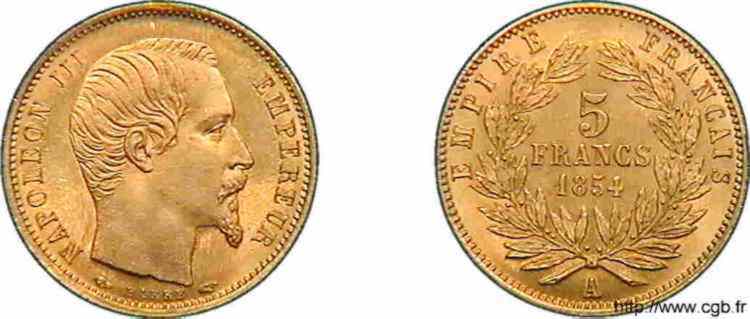 5 francs or petit module 1854 Paris F.500/1 ST 