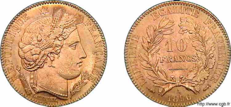 10 francs Cérès Troisième république 1896 Paris F.508/4 SPL 