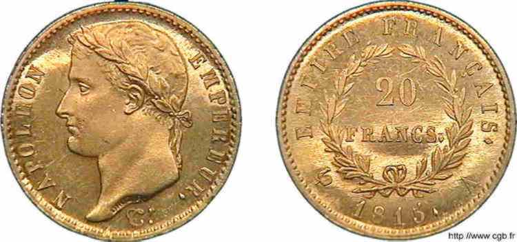 20 francs Napoléon tête laurée, Empire français, Frappe d épreuve 1815 Paris F.516A/1 MS 