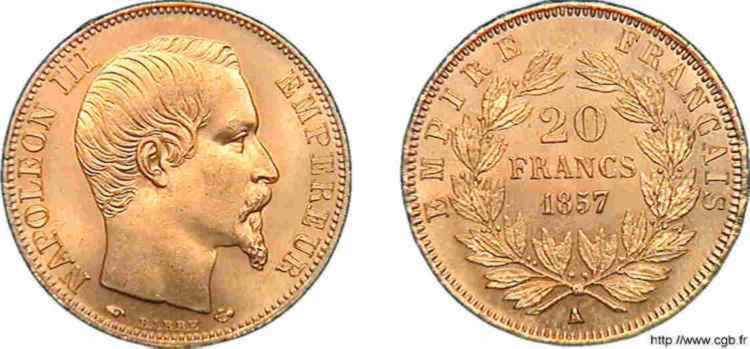 20 francs Napoléon III tête nue 1857 Paris F.531/12 ST 