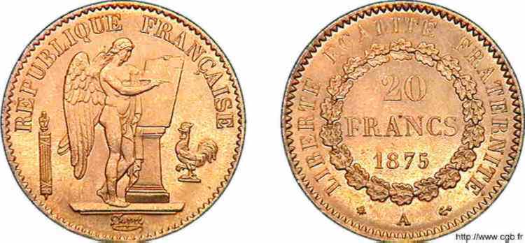 20 francs génie, Troisième république 1875 Paris F.533/3 FDC 