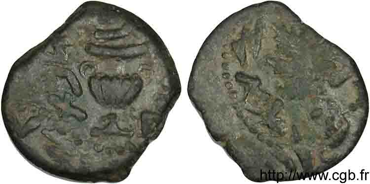 JUDAEA - PRIMERA RIVUELTA Prutah, ou unité de bronze Æ 18 BC