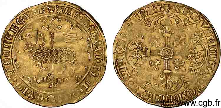 BRABANT - DUCHY OF BRABANT - JOANNA AND WENCESLAUS Mouton d or c. 1357 Vilvorde XF