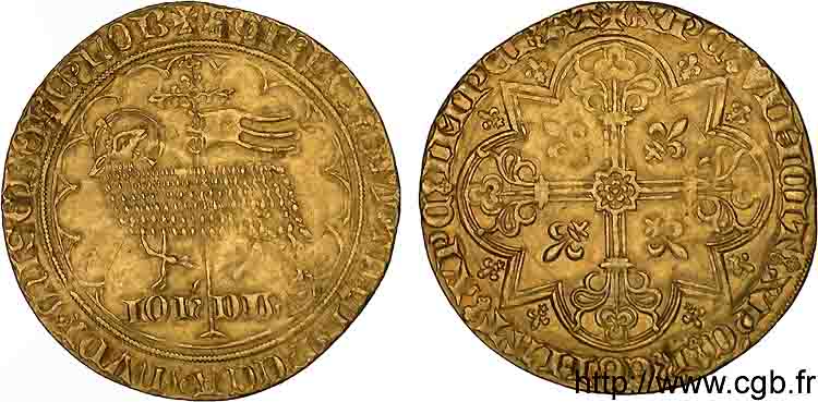 BRABANT - DUCHY OF BRABANT - JOANNA AND WENCESLAUS Grand mouton d or 1370-1371 Vilvorde XF