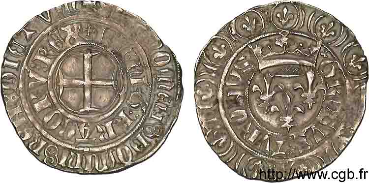 CHARLES VI  THE MAD  OR  THE WELL-BELOVED  Gros aux lis sous une couronne ou grosus turonus 3/11/1413 Mâcon XF