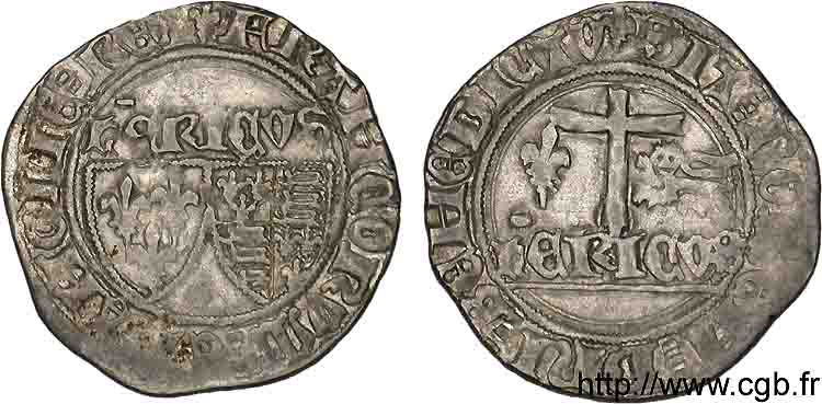 HENRY VI DE LANCASTRE - ROI DE FRANCE (1422-1453) - ROI D ANGLETERRE (1422-1461) et (1470-1471) Blanc aux écus 23/11/1422 Saint-Lô TTB