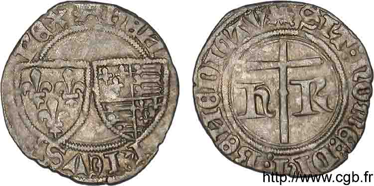 HENRY VI DE LANCASTRE - ROI DE FRANCE (1422-1453) - ROI D ANGLETERRE (1422-1461) et (1470-1471) Petit blanc aux écus 4/06/1423 Rouen TTB