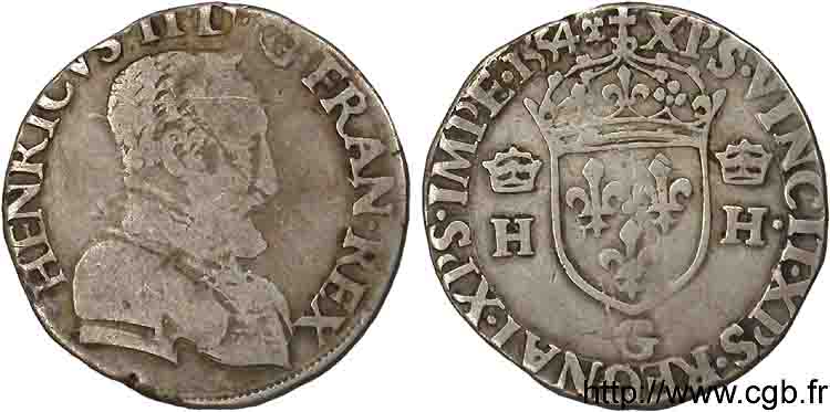HENRY II Demi-teston à la tête nue, 1er type 1554 Poitiers VF