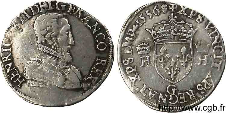 HENRY II Demi-teston à la tête nue, 1er type 1556 Poitiers XF