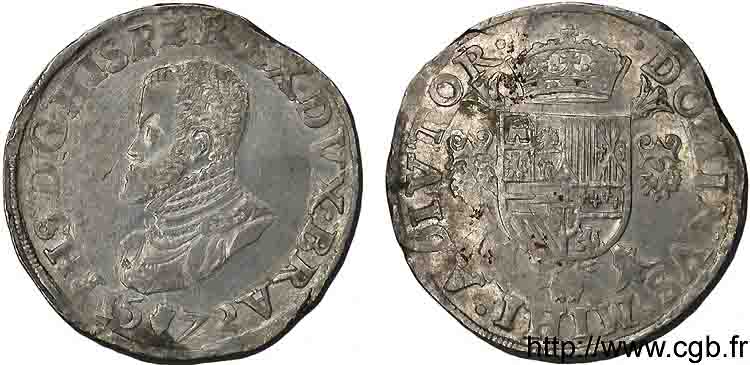 SPANISH LOW COUNTRIES - DUCHY OF BRABANT - PHILIPPE II Écu philippe ou daldre philippus 1572 Anvers SS