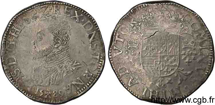 SPANISH NETHERLANDS - TOURNAI - PHILIP II OF SPAIN Écu philippe ou daldre philippus 1589 Tournai XF