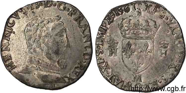 CHARLES IX. COINAGE AT THE NAME OF HENRY II Teston à la tête nue, 5e type 1561 Toulouse AU