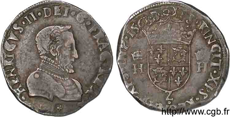 CHARLES IX. COINAGE AT THE NAME OF HENRY II Teston du Dauphiné à la tête nue 1561 Grenoble MBC