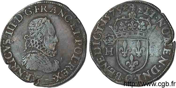 HENRY III Teston 3e type, col fraisé 1575 Poitiers SS