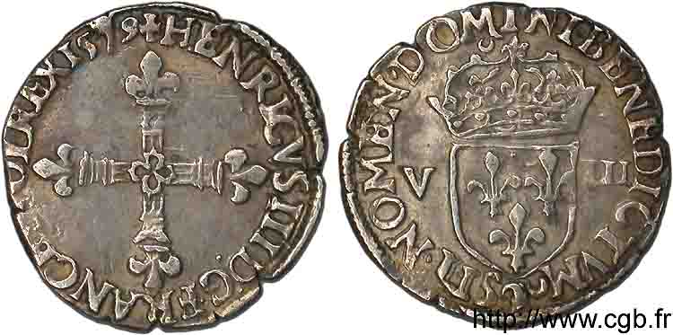 HENRY III Huitième d écu, croix de face 1579 Rennes XF