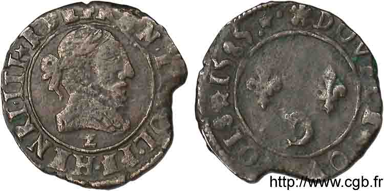 HENRI III Double tournois, 2e type du Dauphiné 1585 Grenoble TB