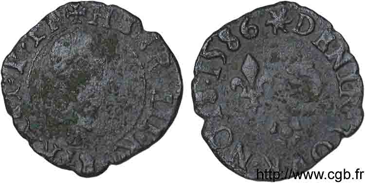 HENRY III Denier tournois, 2e type du Dauphiné 1586 Grenoble BC