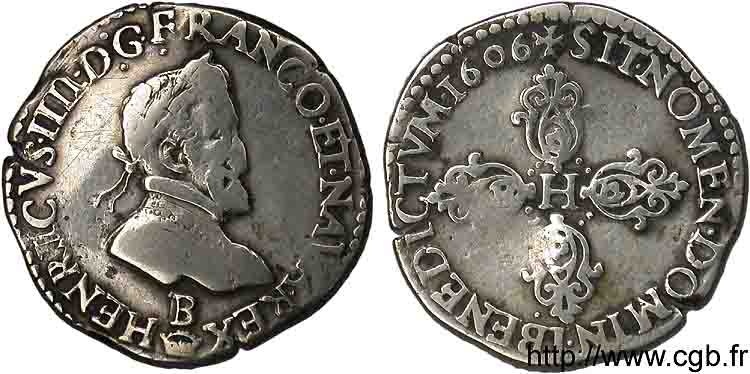 HENRY IV Demi-franc, type de Rouen 1606 Rouen BC+