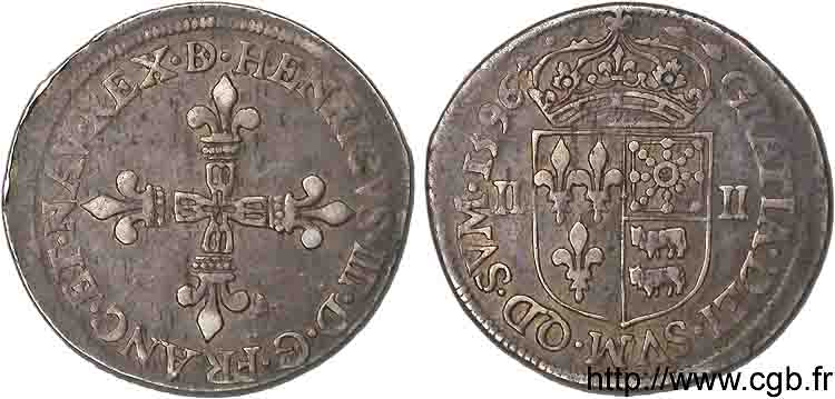 HENRY IV Quart d écu de Béarn 1596 Pau XF