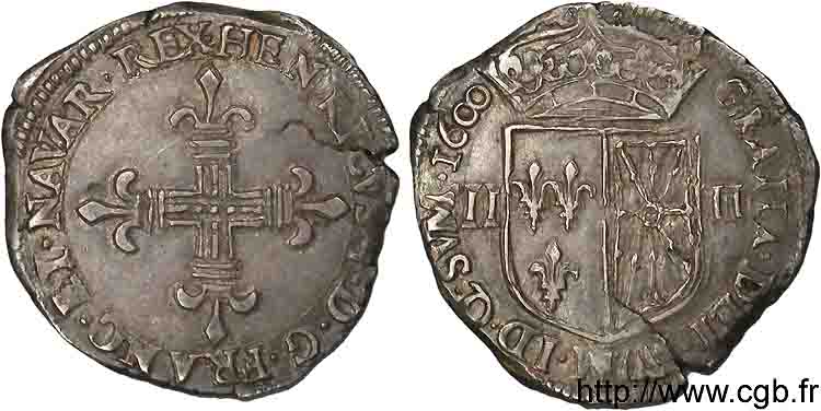 HENRY IV Quart d&nbsp;écu de Navarre 1600 Saint-Palais SS