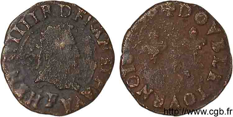 HENRI IV LE GRAND Double tournois, type d’Angers 1590 Angers TB+