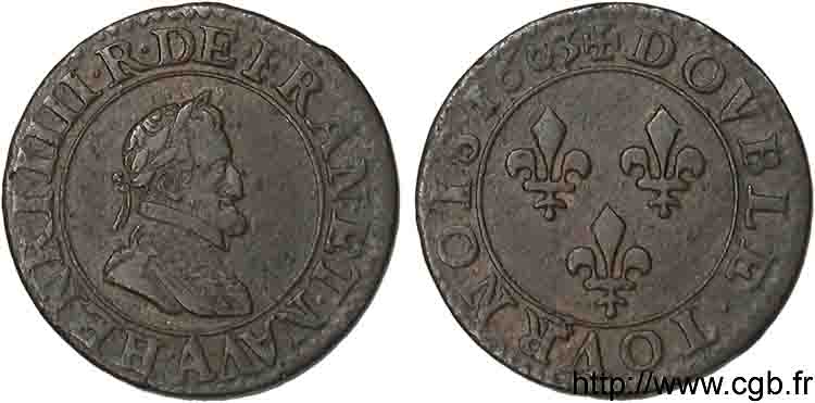 HENRI IV LE GRAND Double tournois, 1er type de Paris (légende française) 1603 Paris, Moulin des Étuves TTB