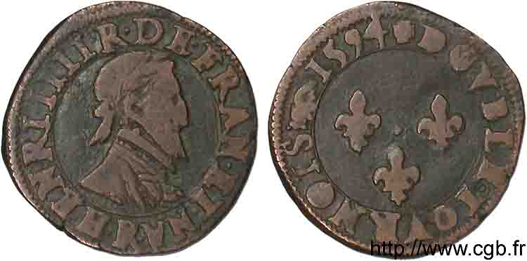 HENRY IV Double tournois, type de Villeneuve 1594 Saint-André de Villeneuve-lès-Avignon BC+