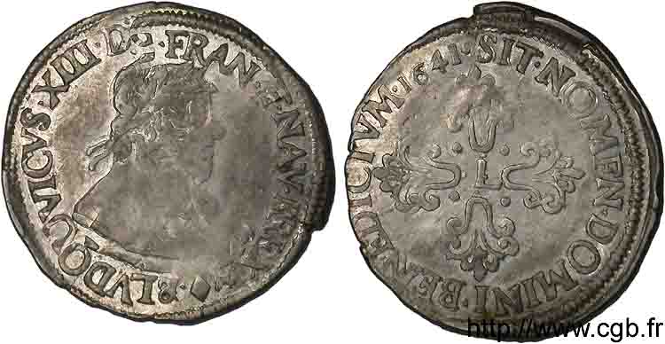 LOUIS XIII  Demi-franc, 13e type 1641 Aix-en-Provence fVZ